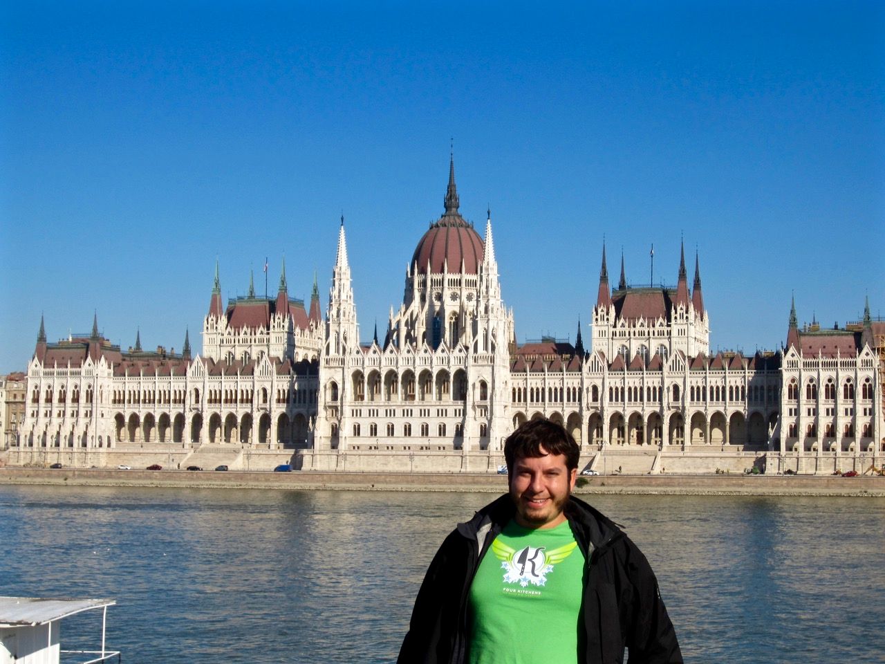 Chris posing in front of the parliment building in Budapest.