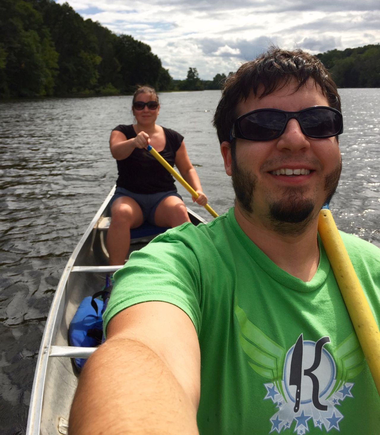 Chris and Karin kayaking in Ann Arbor, Michigan