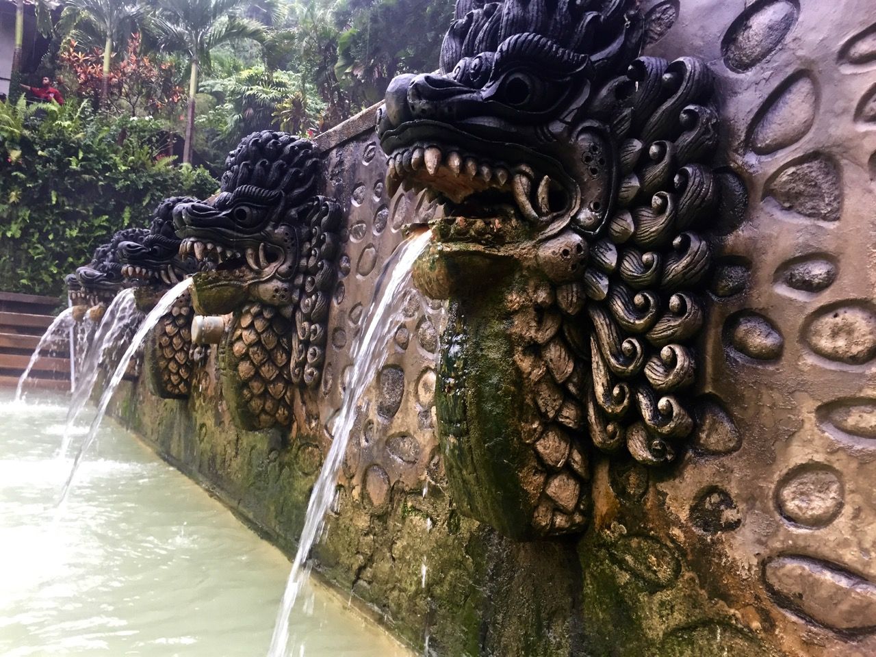 A row of dragon fountains.