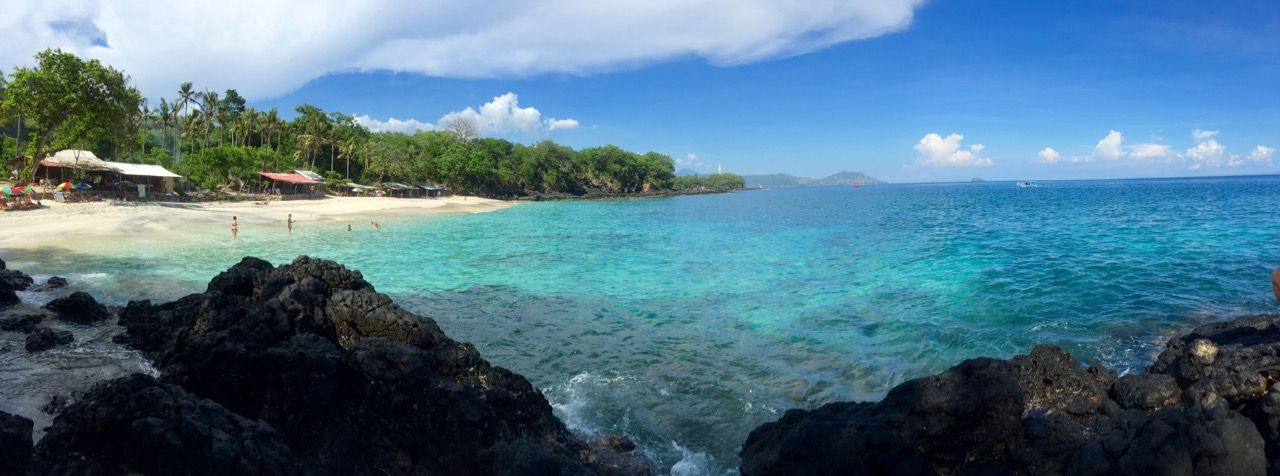 Panoramic shot of White Sand Beach in Padang Bay, Bali.