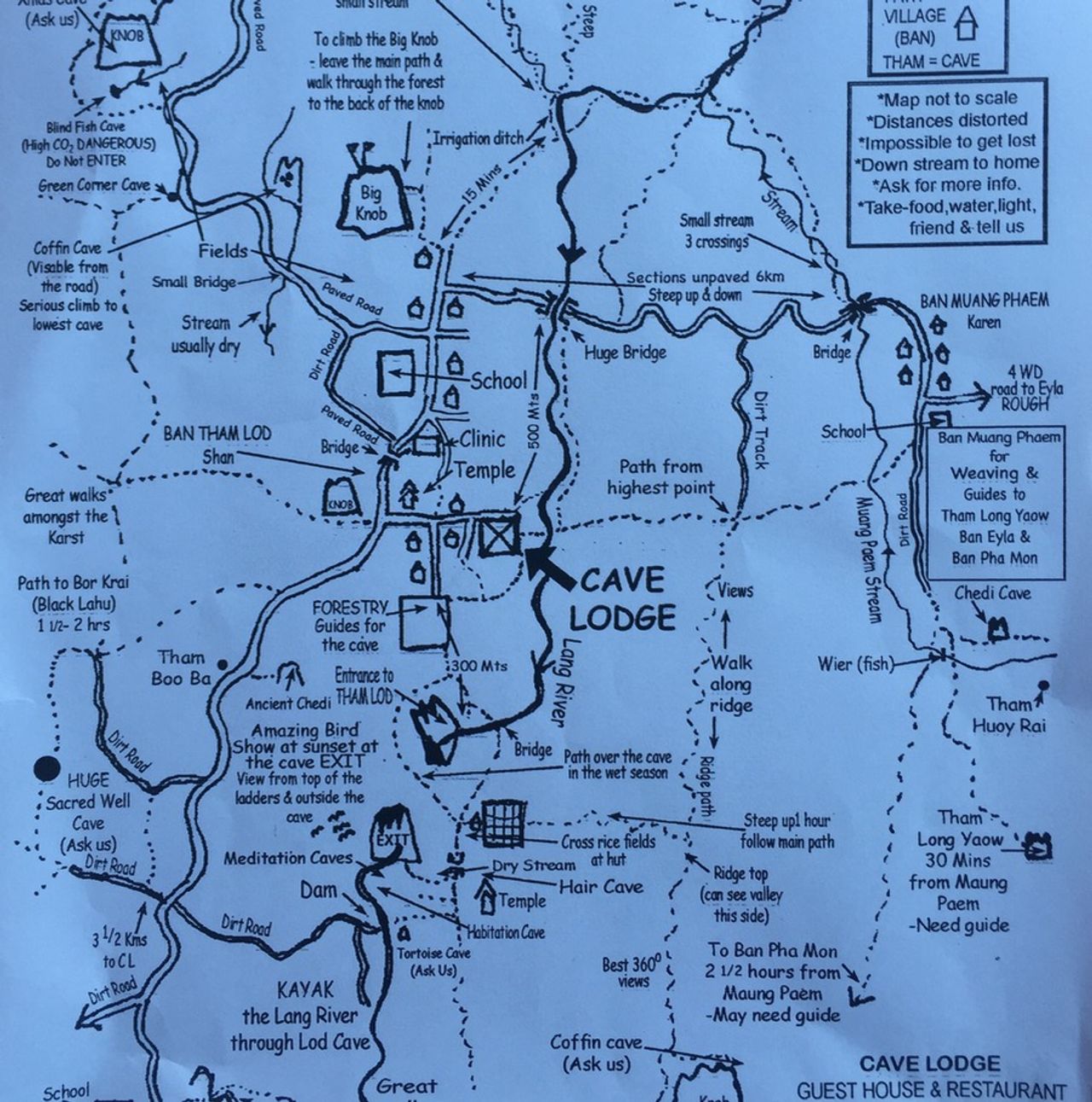 Hand-drawn map of Cave Lodge area.