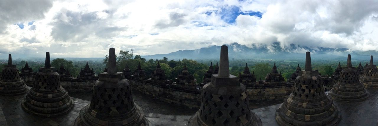 Panoramic from the top of Borobudur.