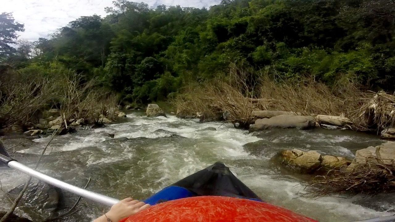 First-person view of river rapids.