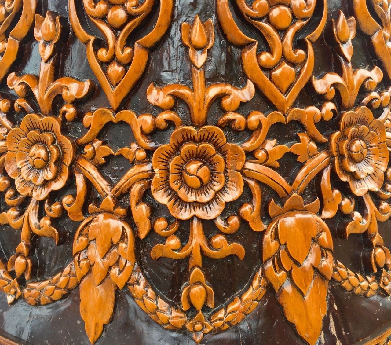 Stained wood carvings.