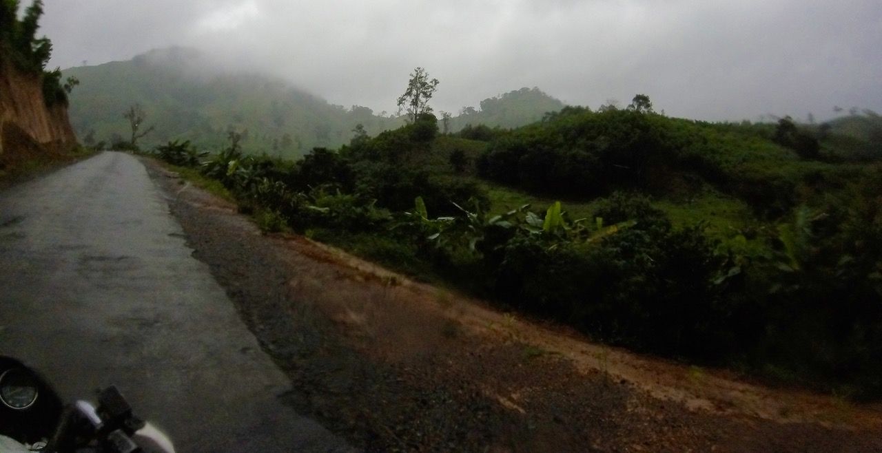 A rainy mountain road.