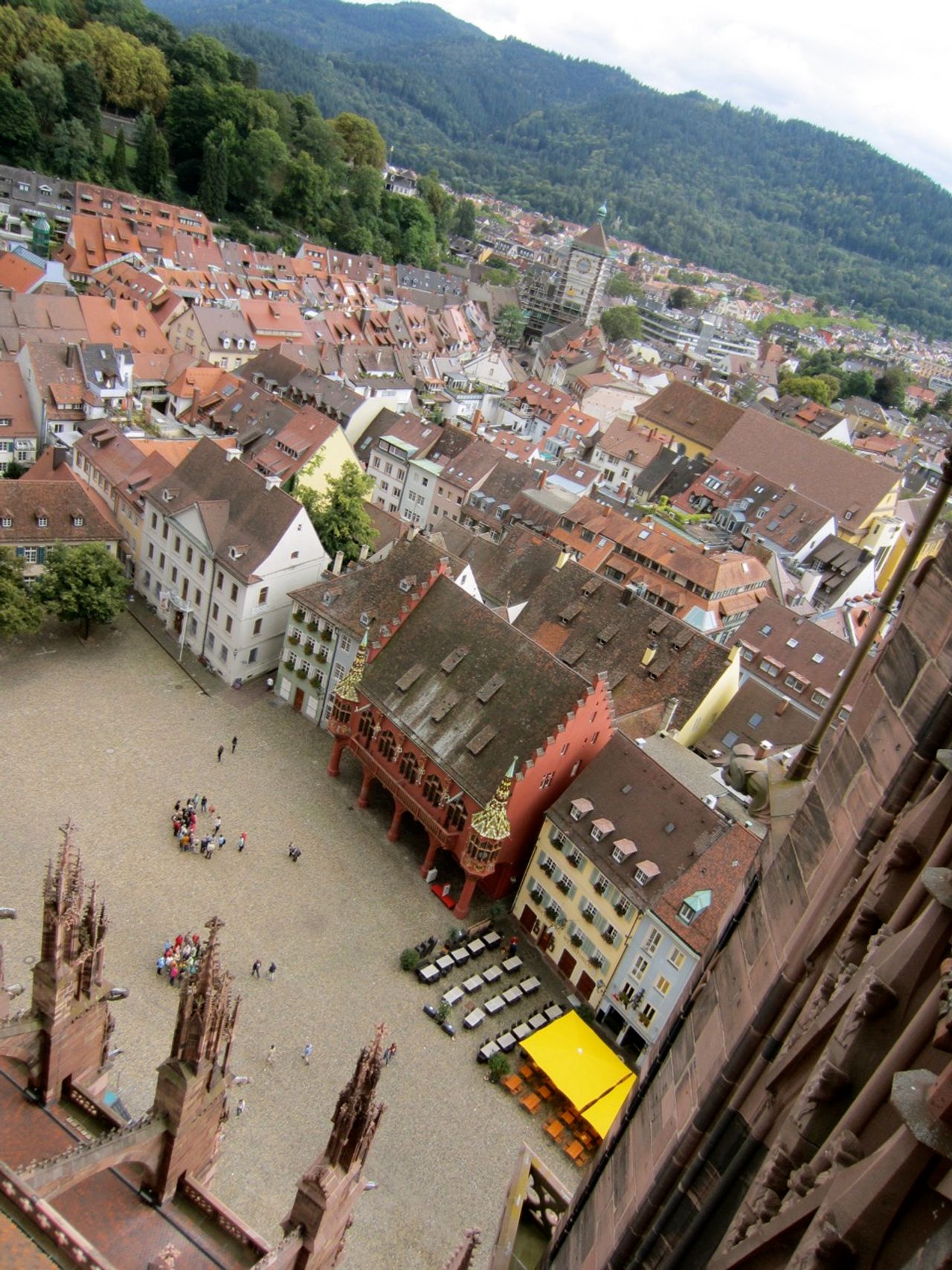 A birds-eye view of the city from the top of the Münster clock tower.