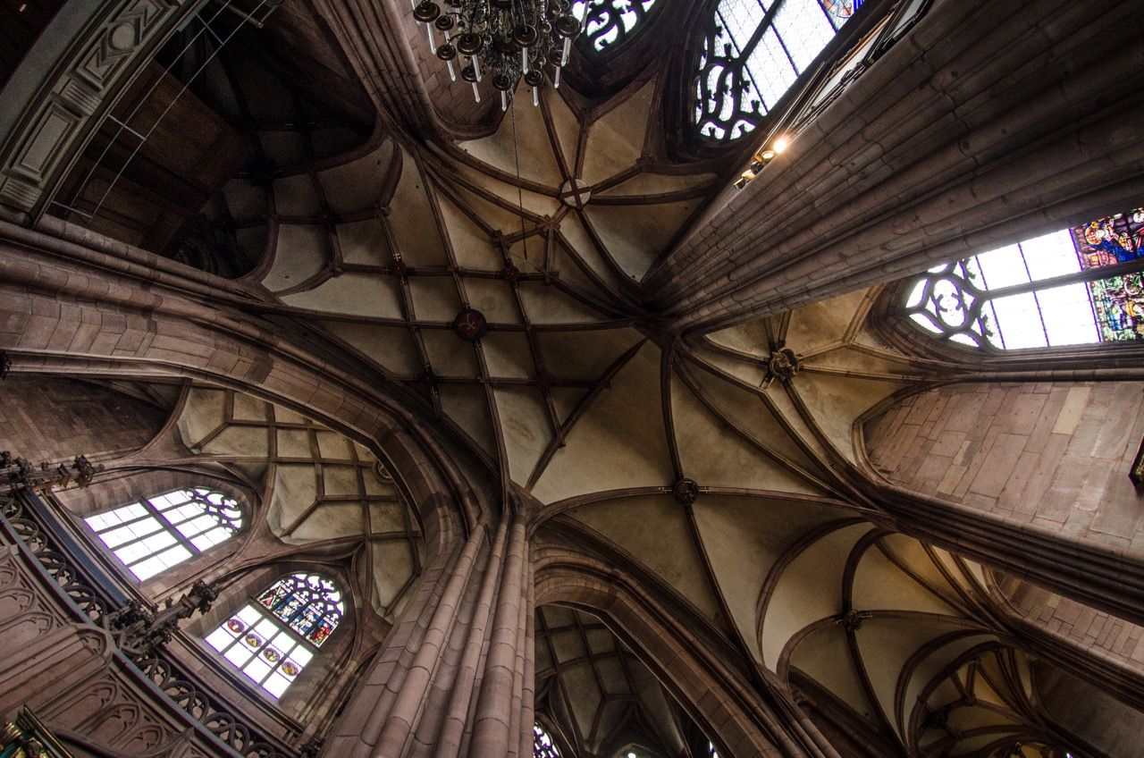 The ceiling of a gothic cathedral.
