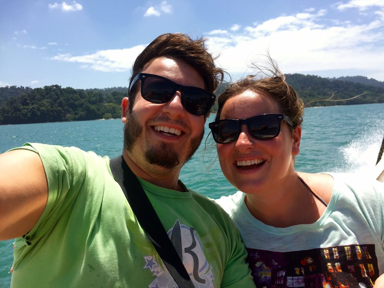 Chris and Karin on a boat in Malaysia.