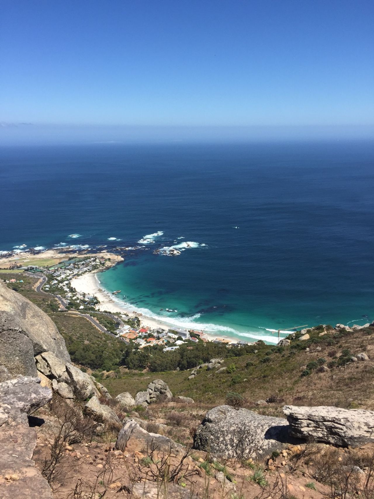 The ocean, viewed from upon a mountain.