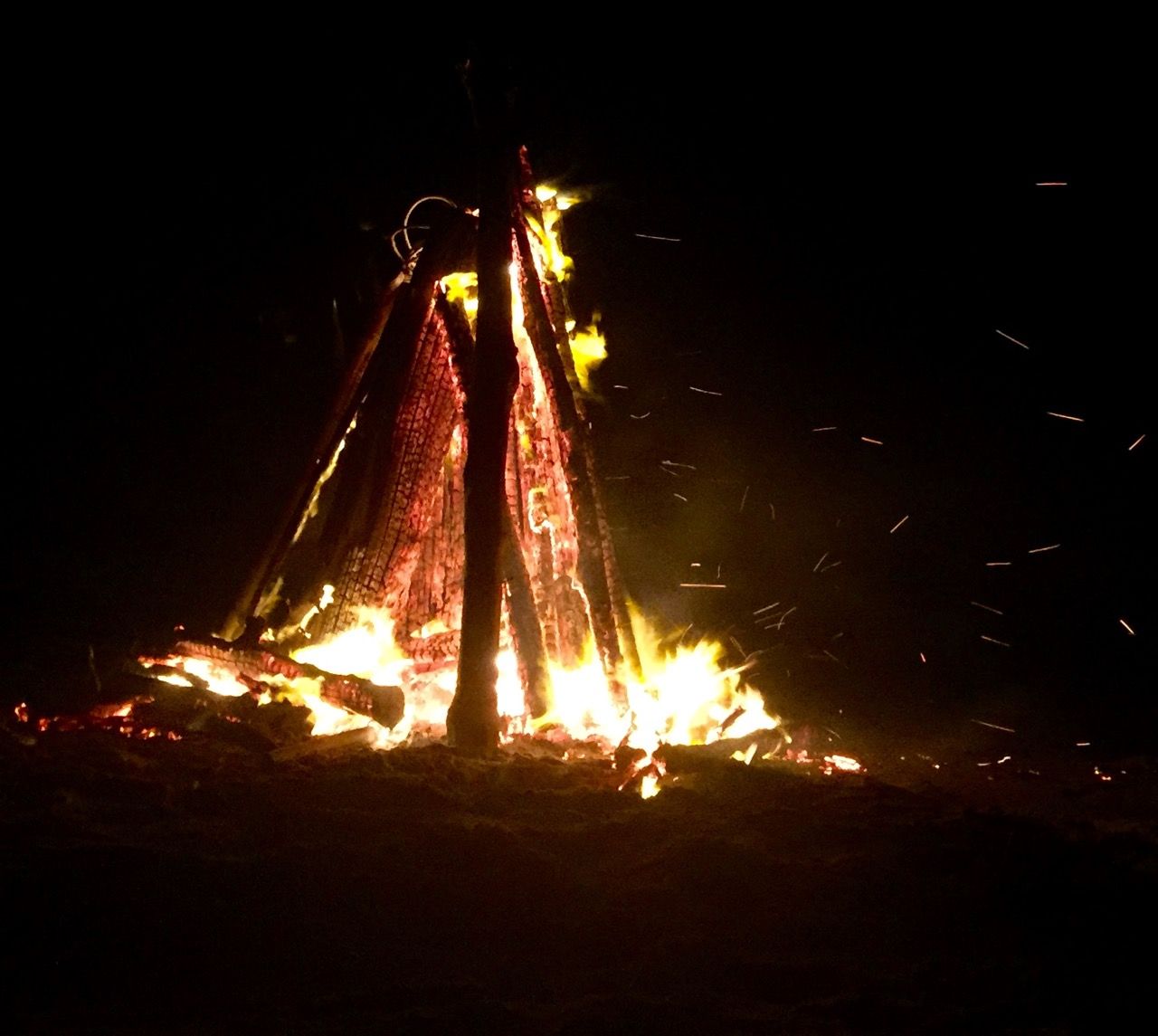 A bonfire at night.