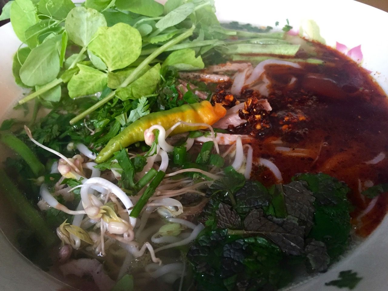 Close-up photo of noodle soup.