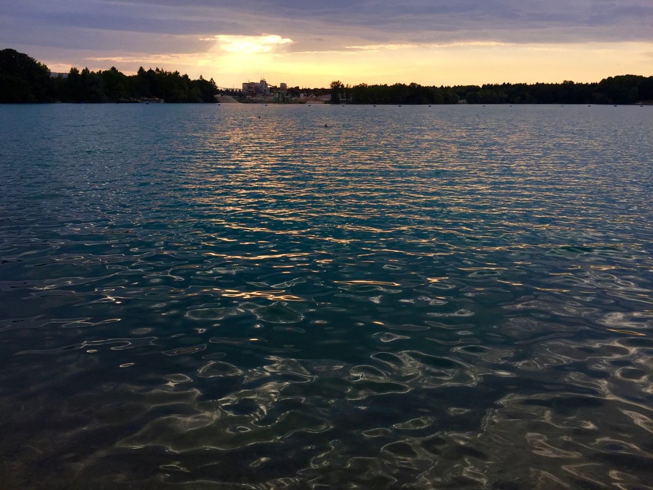 The sunset over the lake.