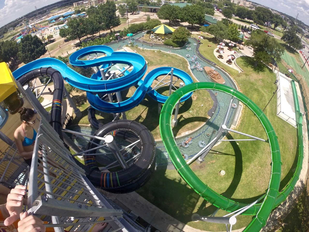 High-altiude shot of water slides.