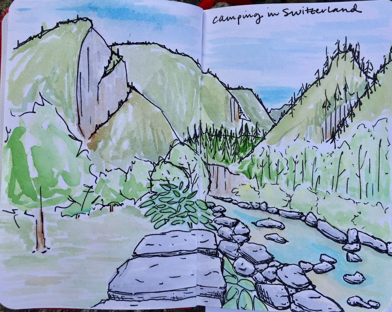 Watercolor painting of Val Maggia.