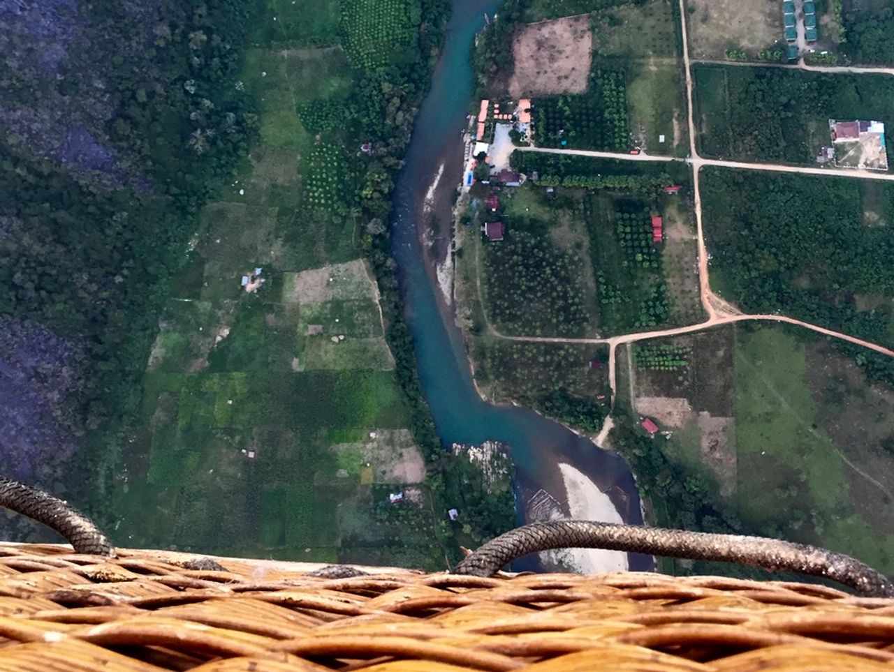Looking over the edge of a balloon basket.